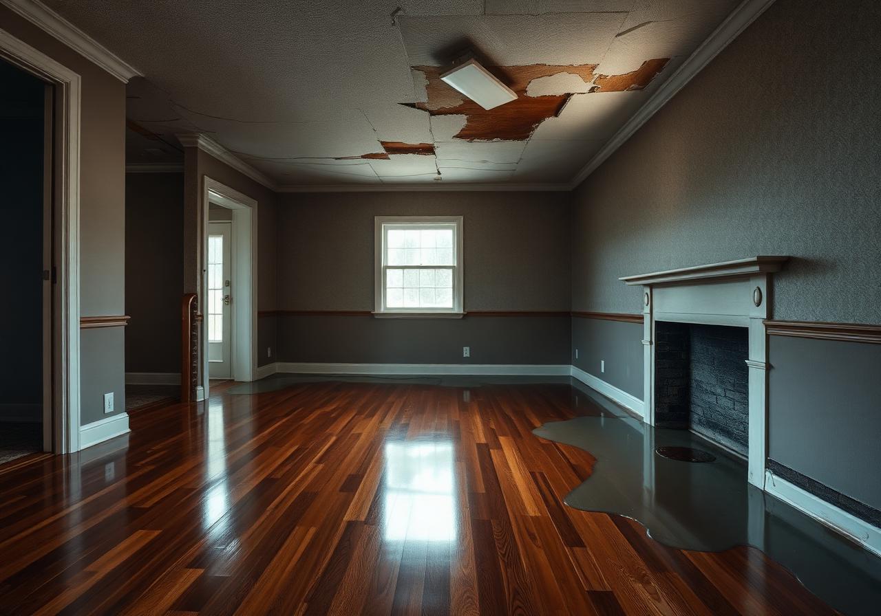 Water-damaged room before restoration